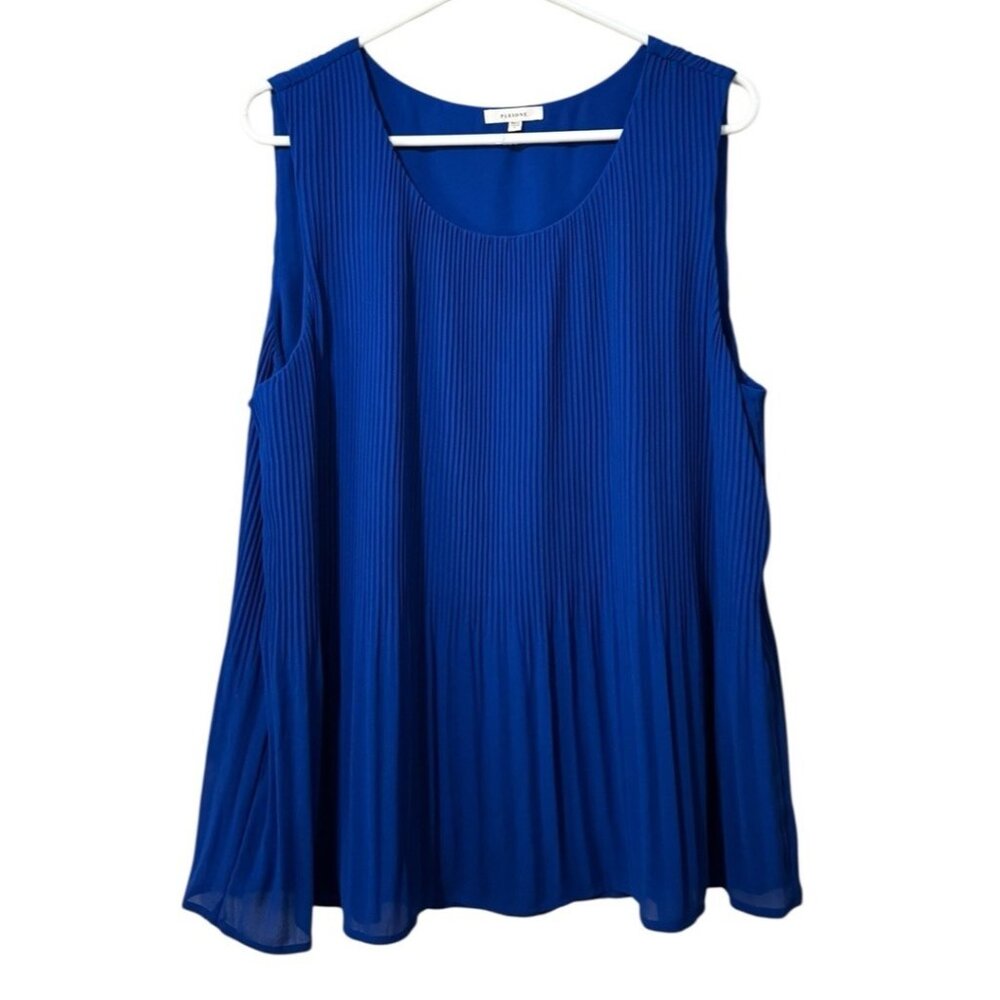 Pleione Women Sz Large Sleeveless Shirt Pleated Flowing Lined Polyester‎ Stretch
